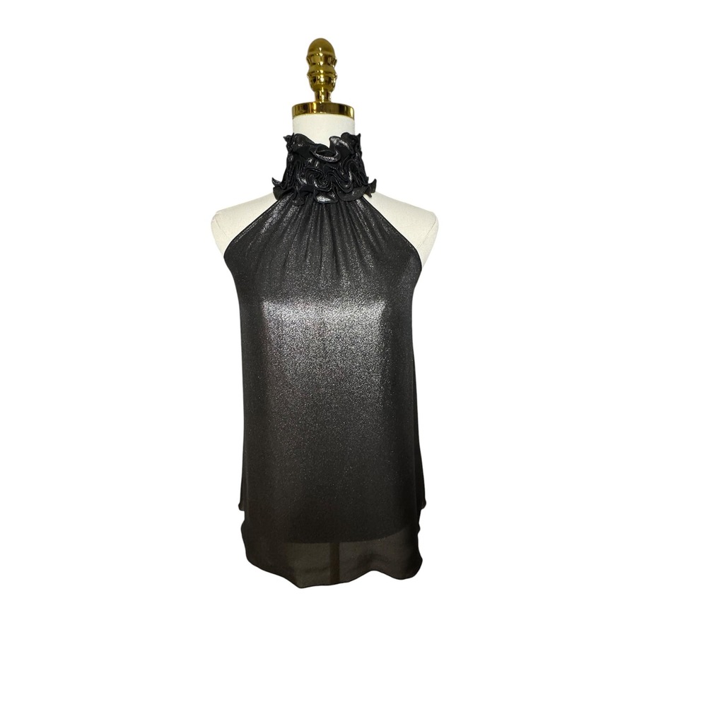 Black Metallic Halter Top Ruffle Collar UK 8 Marks Spencer Autograph Party Top